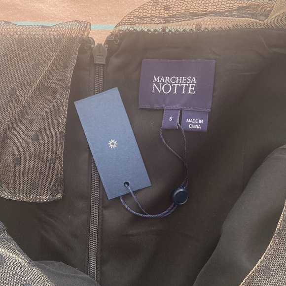 NWT Marchesa Notte Little Black Dress with Polkadot Mesh Detail - Picture 8 of 10